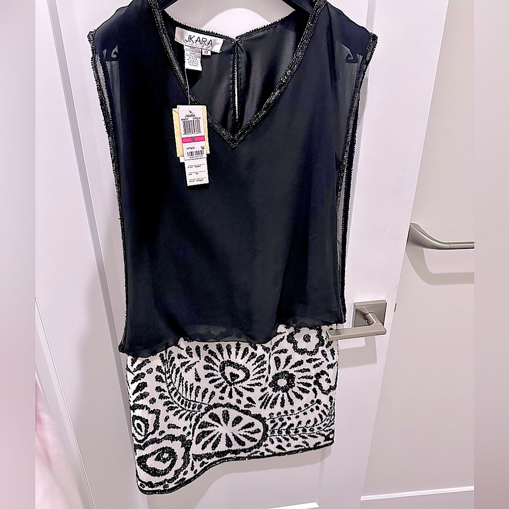 🆕 JKARA Beaded Cocktail Dress in Black and Off White